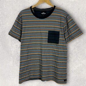 Kolby Black Striped Multicolour Pocket Tee Short Sleeve T-Shirt Size Large Top L